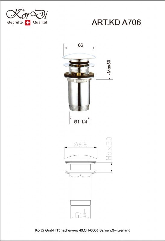 Донный клапан для раковины KorDi KD A706 Gold