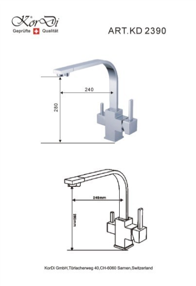 Смеситель для кухни с функцией подключения фильтрующей системы воды KorDi KD 2390-D19